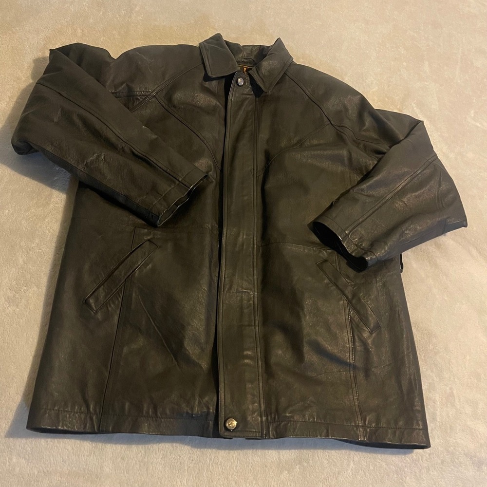 Vintage 4U of California Mens Black Genuine Leather Jacket Faux Fur Lining L